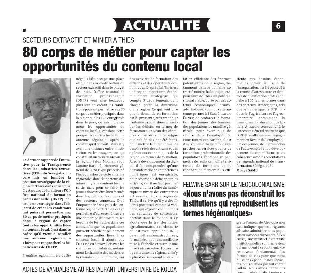 onfp SECTEUR EXTRATIF ET MINIER A THIES